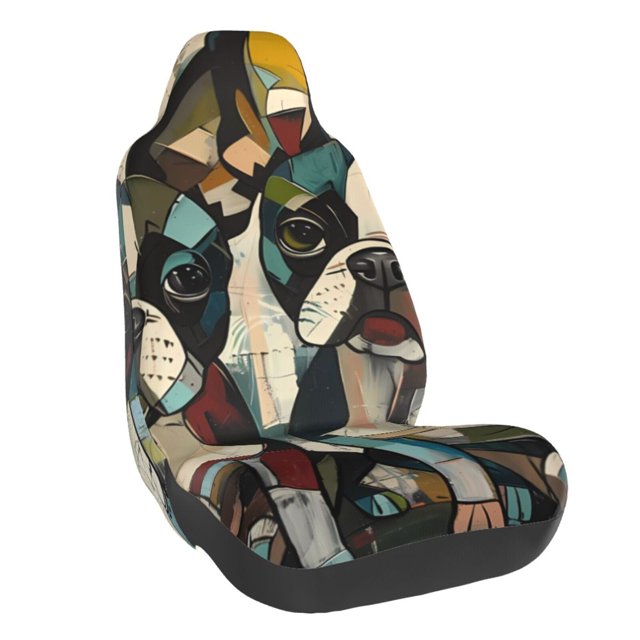 Wukai Colorful Bulldog Duo Full Set Car Seat Covers with Soft Padding Universal Auto Front Seats Protector and Cushion Mat