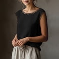 thumbnail image 4 of Yutgune Women's Boat Neck Lace Trim Linen Tank Top Sleeveless Casual Summer Blouse Shirt, 4 of 7