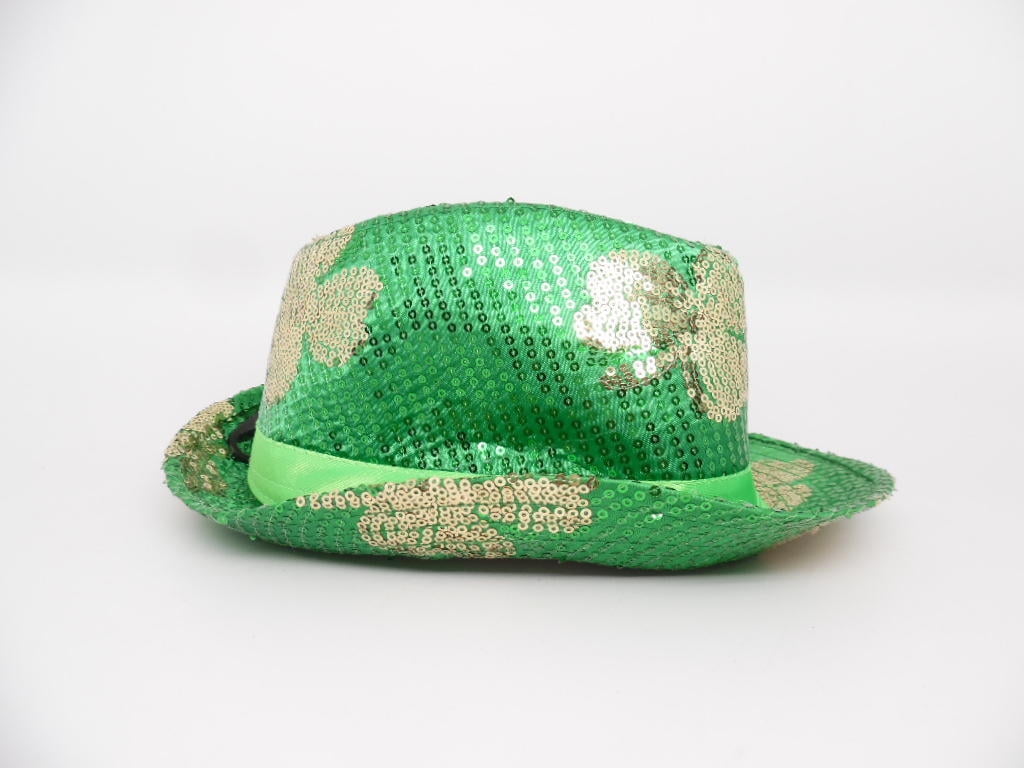 St Patrick's Day Sequin Cowboy Hat Lucky with Gold Shamrocks One Size Women's 