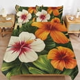thumbnail image 6 of 3 Pcs Soft Bedding Set, Includes 1 Duvet Cover with Zipper And 2 Pillow,Shams Hawaiian Hibiscus Garden Orange Flowers Twin(86"x70"), 6 of 8