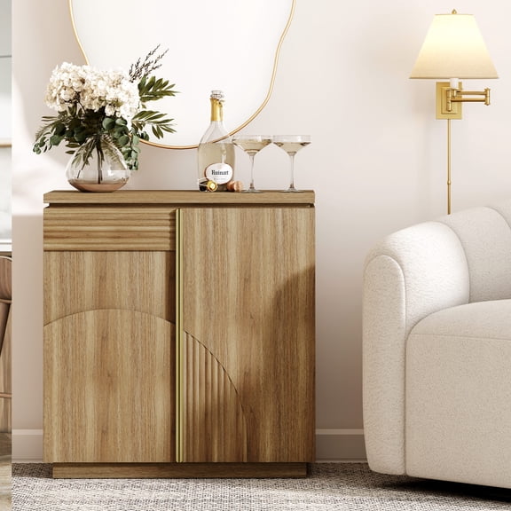 BELLEZE Mid Century Modern Sideboard Cabinet, Wood Arched Accent Buffet Cabinet with Storage, Credenza Console Table for Dining Room, Kitchen, and Living Room (Camel)