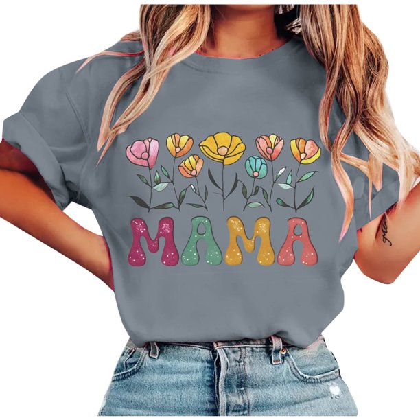 Tops de Manga Corta de Verano para las Mujeres Imprimir Blusa de Cuello Redondo, Moda Ligera de Poliéster Spandex