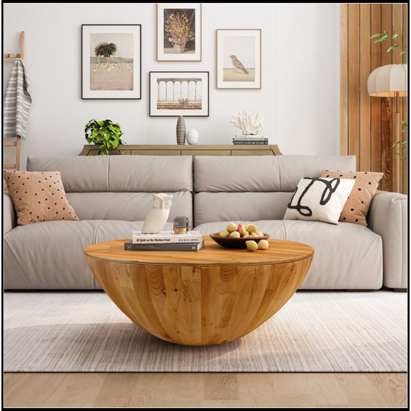 35.43"Vintage Style Bucket Shaped Coffee Table for Office, Dining Room and Living Room