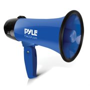 Angle View: Pyle PMP21BL Battery-Operated Compact and Portable Megaphone Speaker with Siren Alarm Mode (Blue)