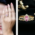 thumbnail image 3 of Rosec Jewels Lab Grown Pink Sapphire Ring Set with Diamond for Women, Designer Ring Set, 10K Yellow Gold, US 10.50, 3 of 9