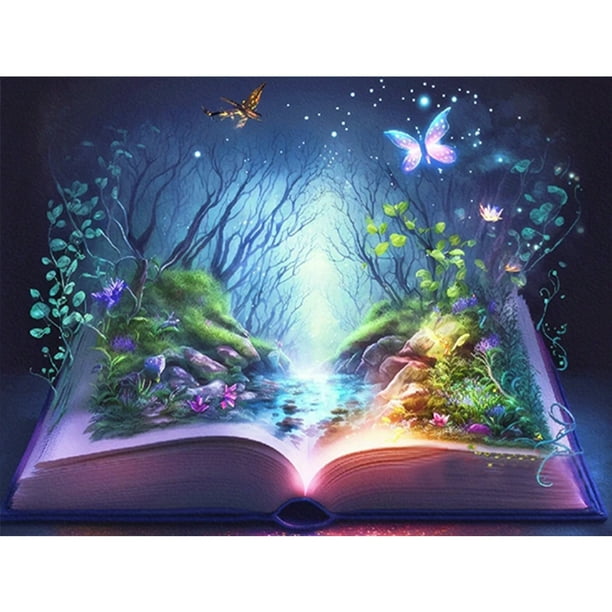 Cuadros Decorativos Kit de libro mágico de pintura de diamante de taladro redondo completo DIY 5D decoración del hogar (sz3611) Wdftyju de costura negro 4 estilos