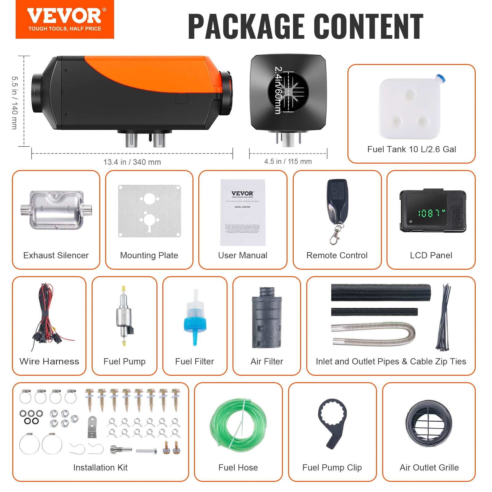 VEVOR Diesel Air Heater 12V 2KW Bluetooth App LCD Display for Car Bus RV Indoors