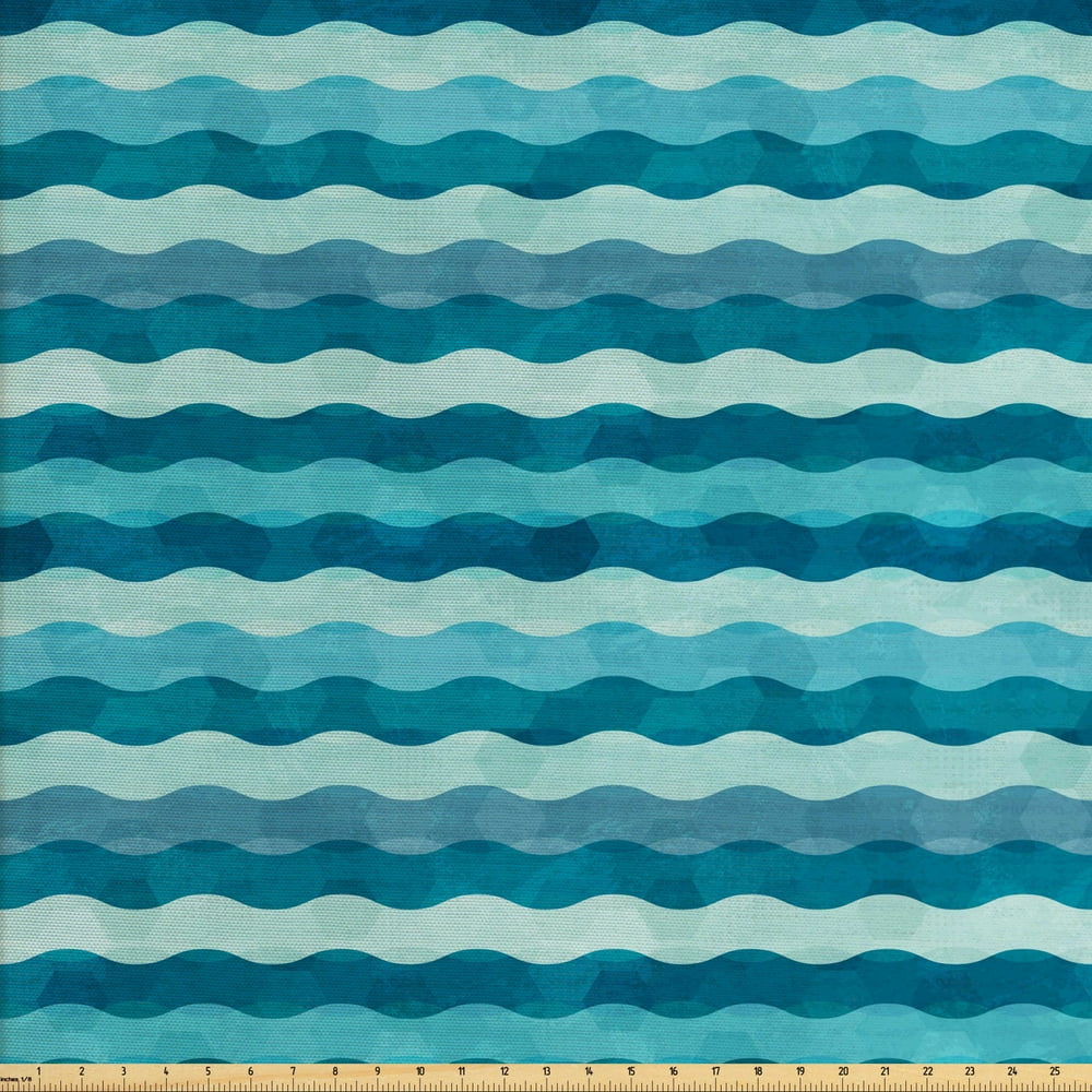 Abstract Fabric by the Yard, Ocean Themed Wave Design Marine Art