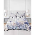 thumbnail image 2 of Quilts Queen Size Bedding Set, Purple Starfish Coastal Reversible Summer Quilt 3 Pieces, Nautical Coral Ocean Checkered Lightweight Bedspreads Coverlets with 2 Pillow Shams for All Seasons, 2 of 5