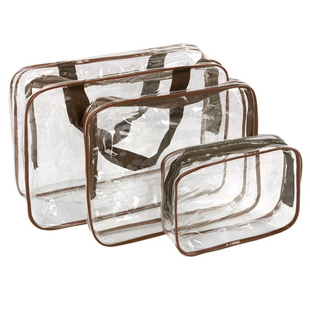 3Pcs Clear Travel Toiletry Cosmetic Makeup Bags Organizer Set Case Pouch Purse Brush