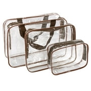 3Pcs Travel PVC Cosmetic Bag Toiletry Wash Bag Holder Pouch Set Brown