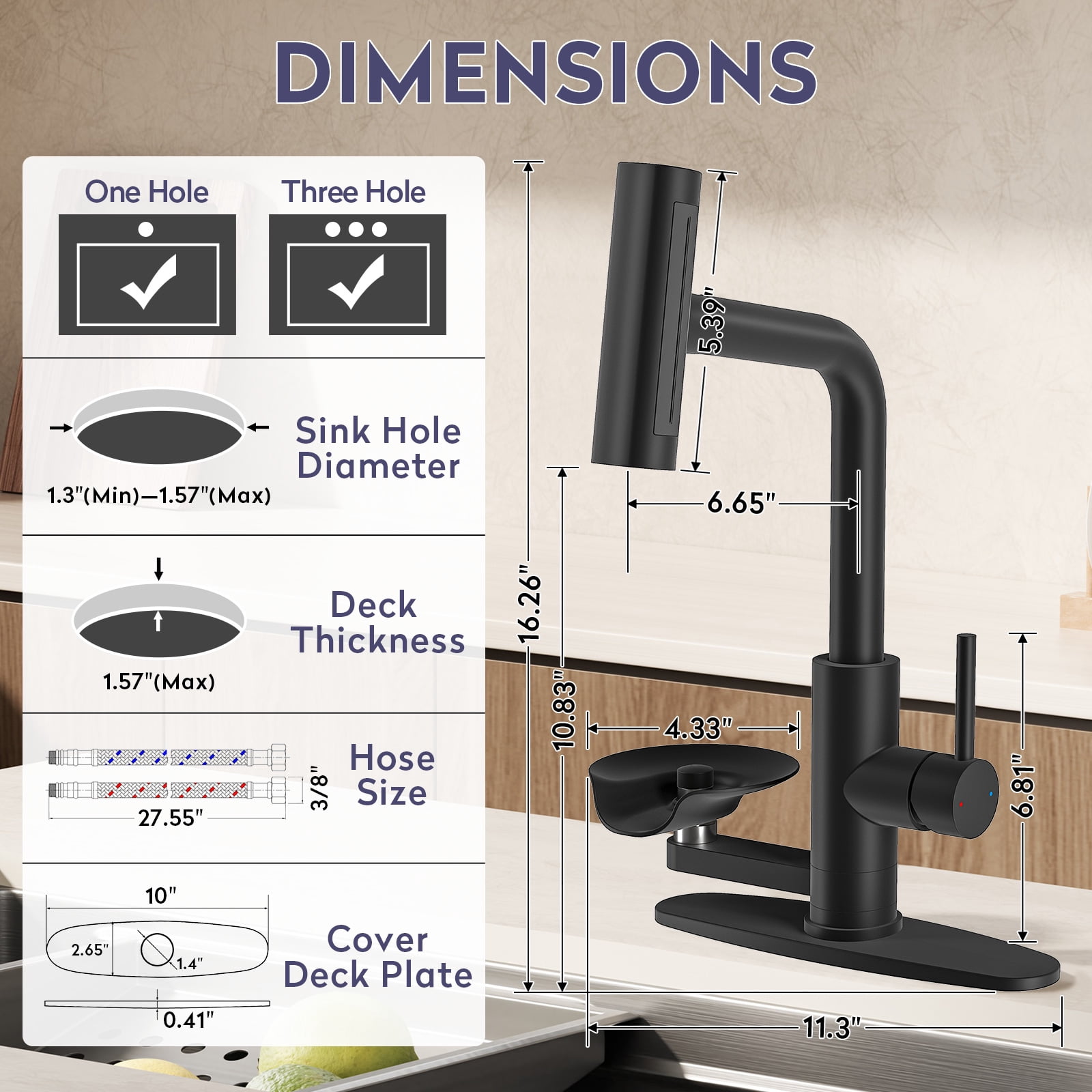 KAIYING Pull Down Kitchen Faucet with Integrated Glass Rinser and Waterfall Mode, Mate Black