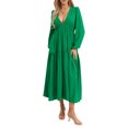 thumbnail image 1 of xiaxaixu Robe Longue Femme Couleur Unie Col en V Manches Longues Grande Balançoire Boho Mode Printemps Automne Décontractée Ample Vacances, 1 of 9