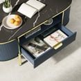 thumbnail image 4 of Modern Accent Oval Coffee Table with Extra Storage, Luxury Coffee Table with Drawer and Faux Marble Top, Fluted Center Table with Curved Profile Design for Living Room, Bedroom, 4 of 7