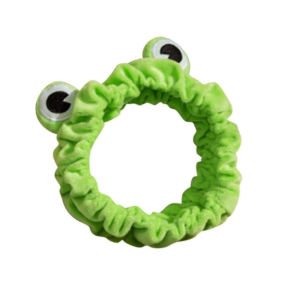 LSQii Plush Headbands for Women Funny Cute Frog Non Slip Elastic Hair Bands for Spa Yoga Makeup Shower Face Wash Soft Terry Cloth Head Wrap Green