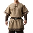 thumbnail image 2 of JOANKDMI Mens Medieval Tunic Shirt Short Sleeve Renaissance Viking Costume Lace-Up V-Neck Pirate Top Retro Peasant Blouse for Halloween LARP Cosplay Festival, S-5XL, 2 of 6