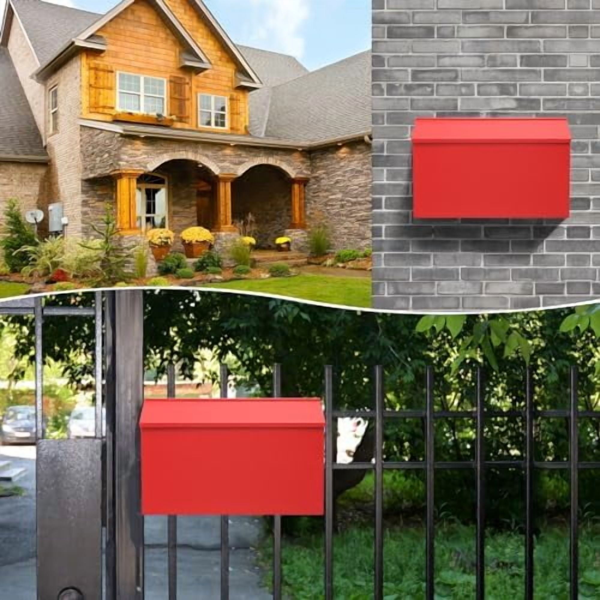 Wall-Mount Mailbox, Large Capacity Mail Box, Galvanized Steel Rust-Proof Metal Post Box, Mailboxes for Outside,15.7"x9.9"x4.9" Red