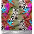 thumbnail image 1 of Soimoi Green Satin Silk Fabric Tropical Leaves & Wild Animal Decor Fabric Printed BTY 42 Inch Wide, 1 of 1