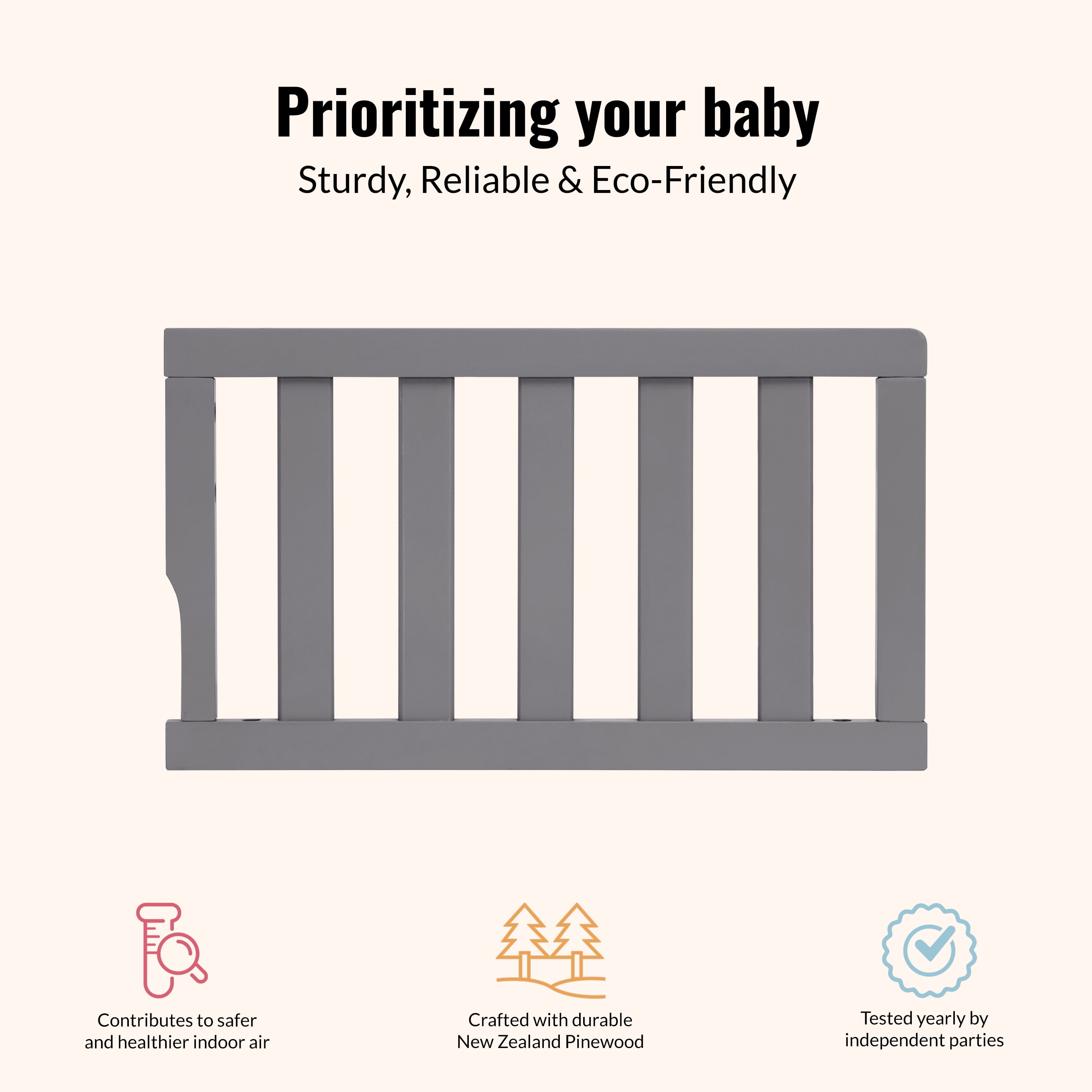 Dream On Me Universal Convertible Crib Toddler Guard Rail, Silver Grey Pearl