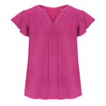 thumbnail image 5 of Womens Dressy Casual Tops Ruffle Petal Short Sleeve V Neck Shirts Elegant Summer Business Work Tunic Blouses, 5 of 7