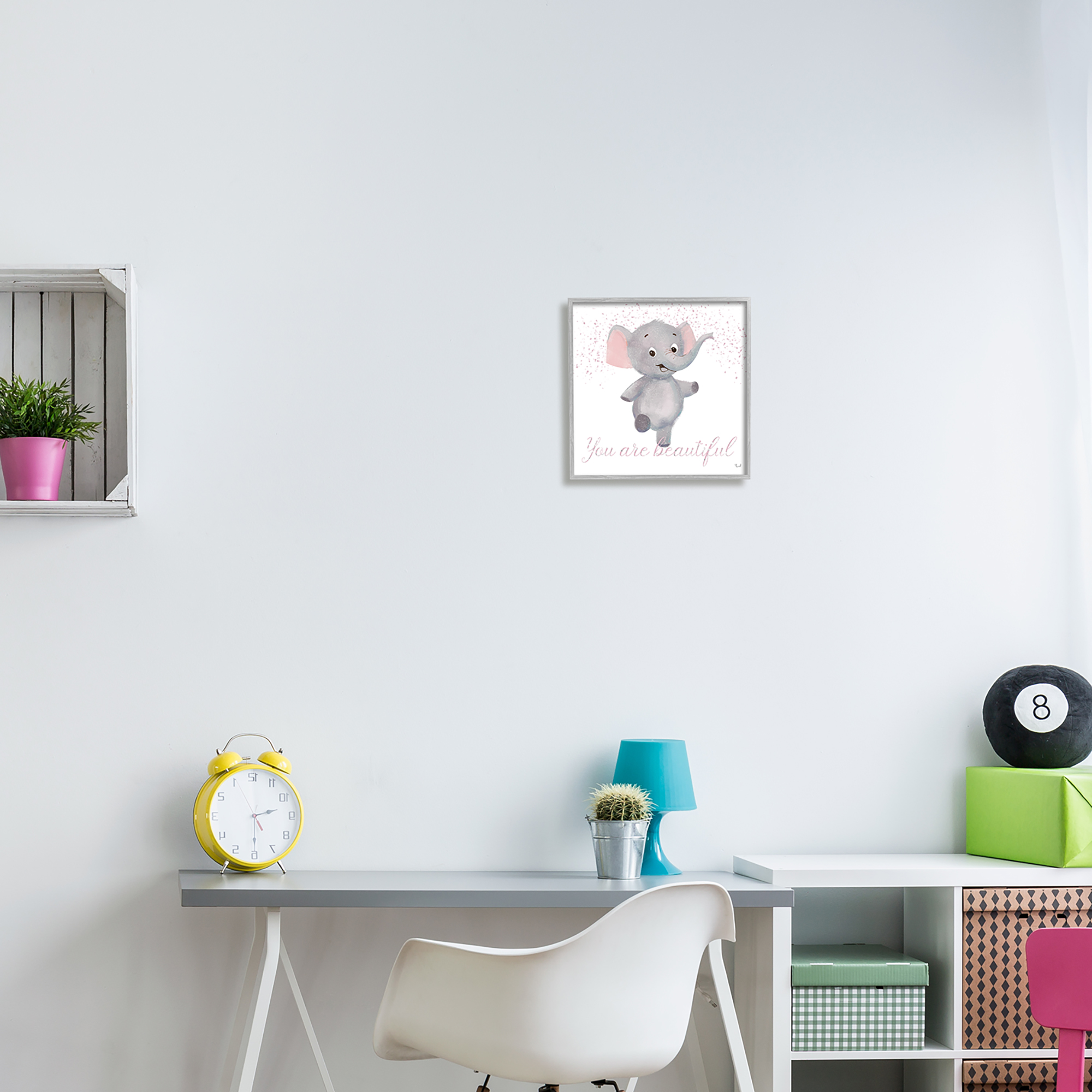 Stupell Industries You Are Beautiful Elephant Animals & Insects Painting Gray Framed Art Print Wall Art, 12 x 12