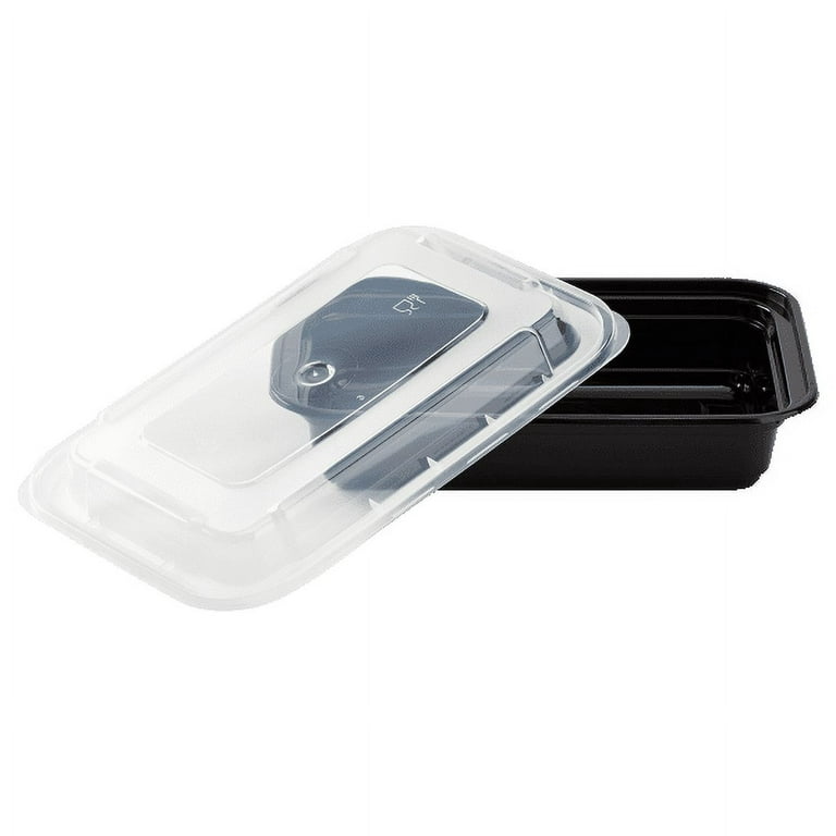 Cubeware Rectangular Black Reusable Plastic Microwavable Food Container with Clear Lid Set 16 Ounce - 150 Set per Case.