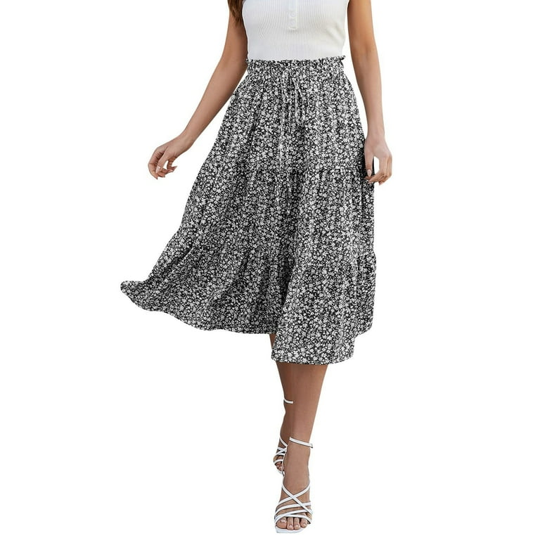 GXIPO Midi Skirts for Women 2025 High Waist Floral Tiered