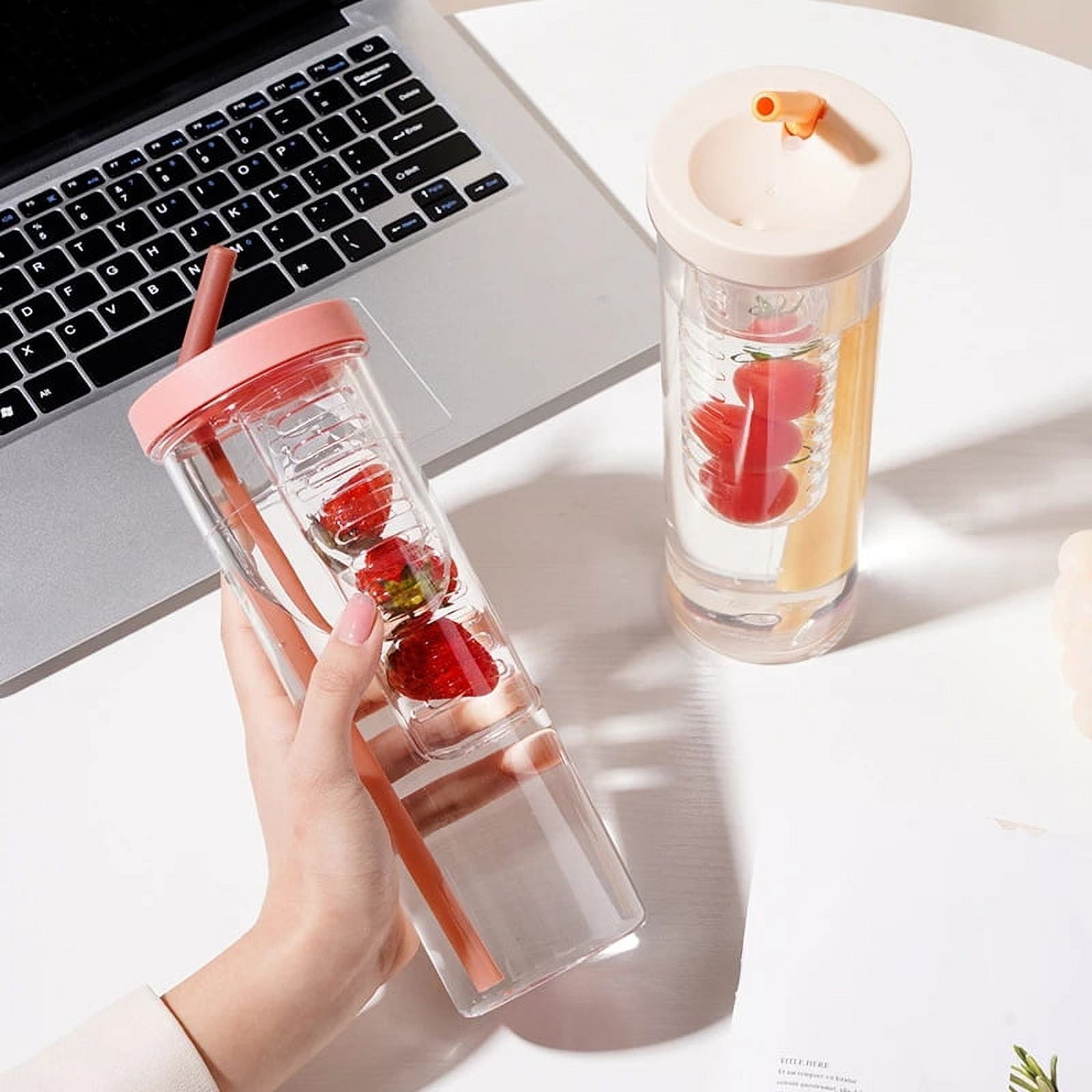 GREUS Clear Water Bottle with Lid and Straw Reusable Plastic Drinking Cup  14 oz 400ml Water Measure Drinking Bottle Coffee Cup Cute Summer Portable