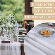Pearl Table Cloth,Tulle Tablecloth,Wedding Veil Pearl Sheer Table Cover,Tulle Fabric Lace Tablecloth Table Cover,Bridal Veil Tablecloths Chiffon Table Covers for Wedding Birthday Party Arch