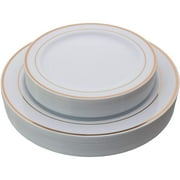 Exquisite 200 Ct. Rose Gold Line - Wedding Kit Disposable Plastic Plates and Cutlery Set - Service for 40