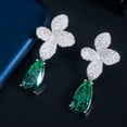 thumbnail image 2 of Green Cubic Zirconia Flower Long Dangle Drop Earring 925 Silver Women Party Gift, 2 of 9