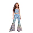thumbnail image 3 of RUTAYY Girls Flare Pants Iridescent Round Sequins Print Full Waist Button Zipper Fly Stage Performance Bottoms Mint Green, 3 of 7