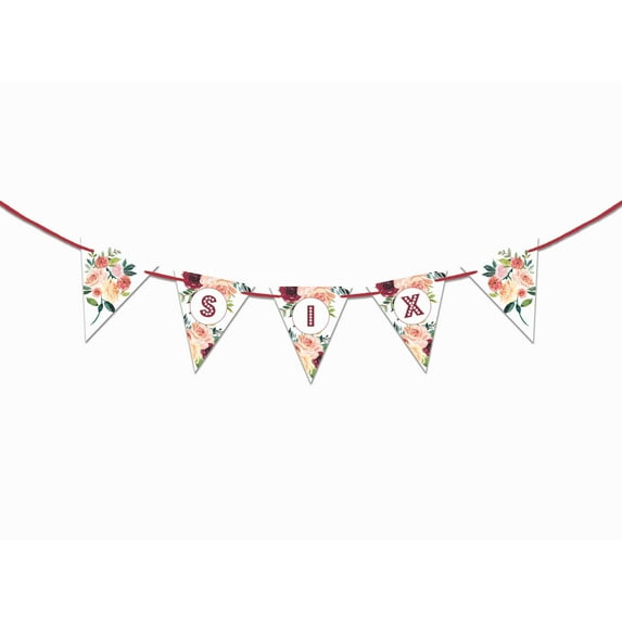 Inkdotpot Ready To HangI Am SixBirthdayBaby GirlsBuntingPennant Banner FloralsBirthday Party DecorationsFlag Banner