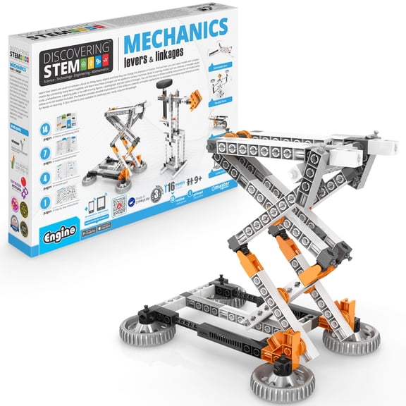 Engino: Discovering STEM - Mechanics: Levers & Linkages - 16 Model Toy Machine Brick Building Set, Snap-Fit Construction, Experiment & Theory, Kids 9