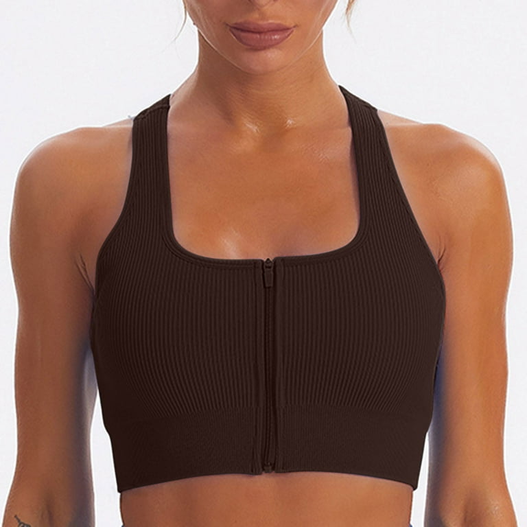 ZQGJB Sport Bras with Front Zipper Ribbed High Impact Support