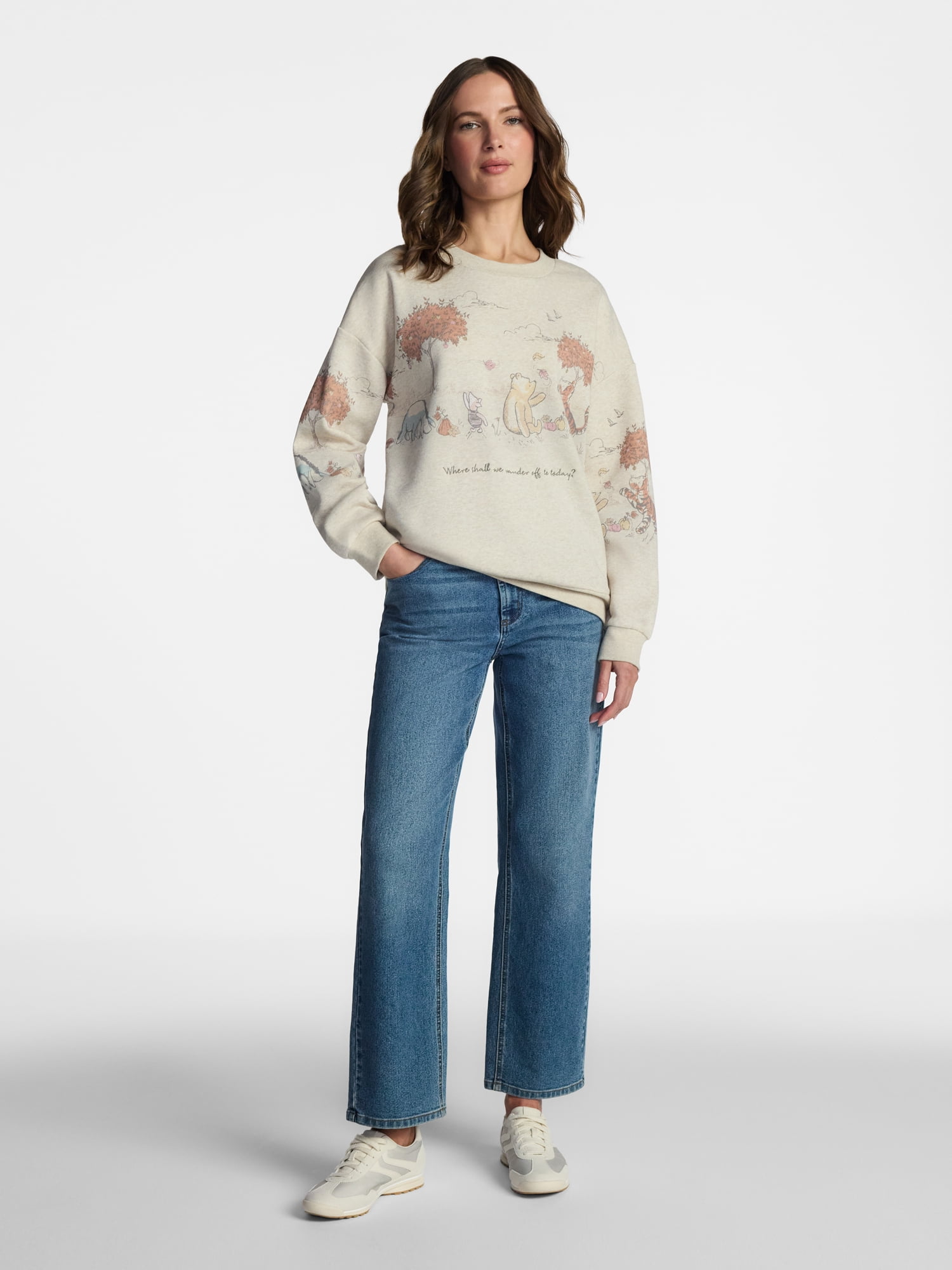 Disney Winnie the Pooh Women's Crewneck Sweatshirt with Long Sleeves, Sizes XXS-XXL