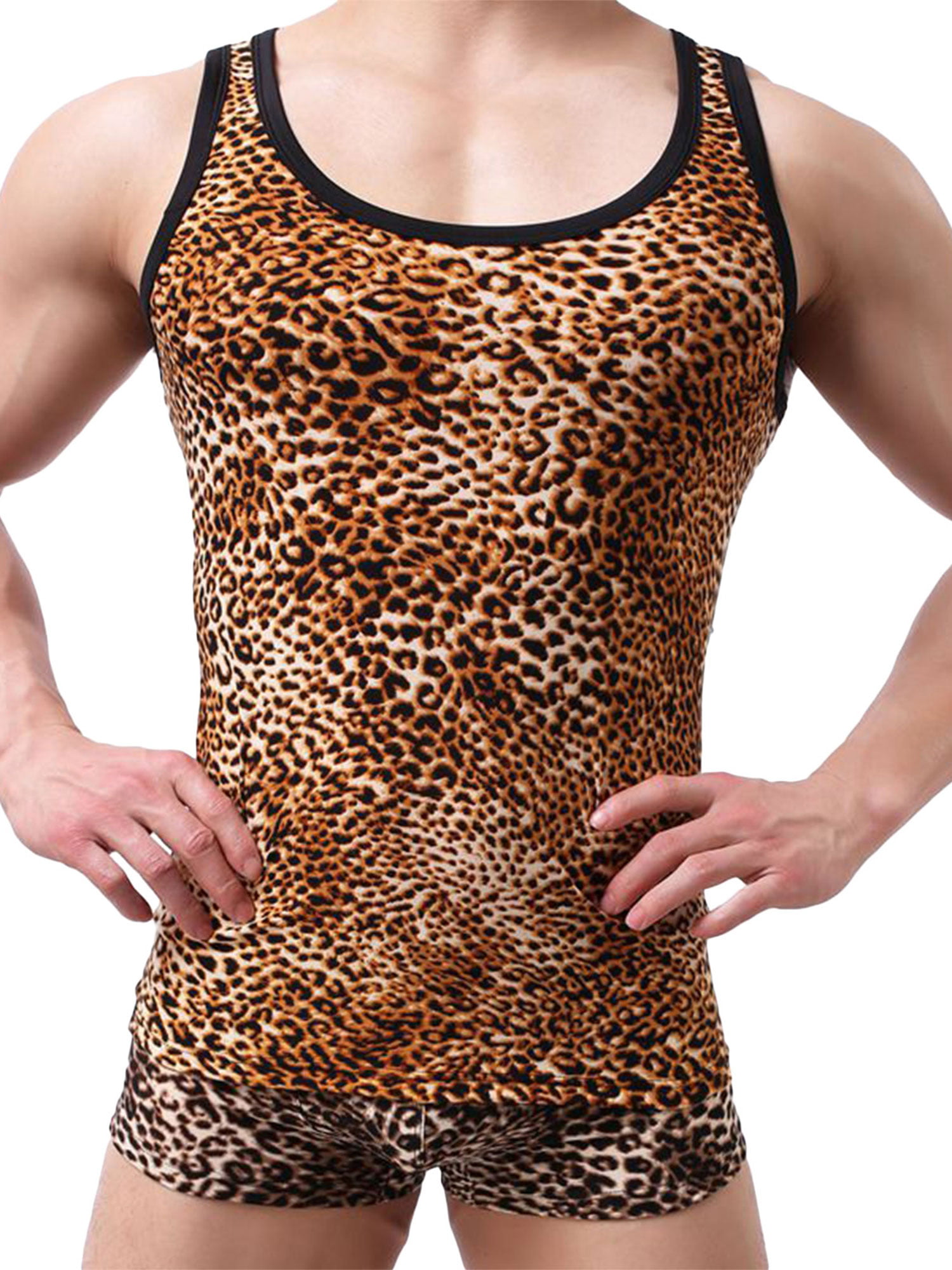 TTIWEP-A Leopard Background Summer Mens Sleeveless T-Shirt Comfort Cotton Fitness Workout Tank Top
