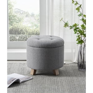 Better Homes & Gardens Round Tufted Storage Ottoman, Gray