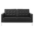 thumbnail image 4 of Contemporary Modern Urban Designer Living Room Lounge Club Lobby Loveseat Sofa, Faux Vinyl Leather, Black Silver, 4 of 5