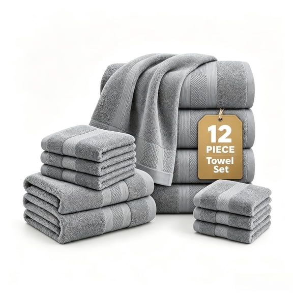 12pcs Bath Cloths Set, Hotel Quality Thick Bath Cloths | Highly Absorbent And Quick-Dry | 4 Bath Towels And 2 Hand Towels And 6 Washcloths, for Hotel Spa Gym And Home Bathroom Essentials