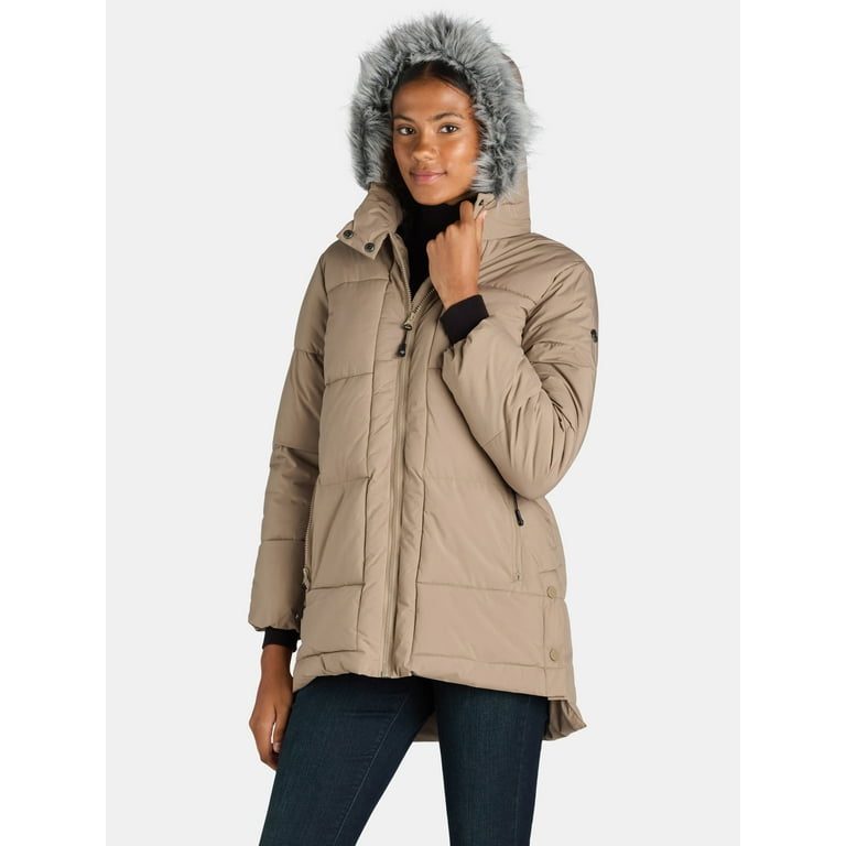 Big Chill Women's and Women's Plus Wide Quilted Puffer Coat with Faux Fur  Trim Hood, Sizes S-3X