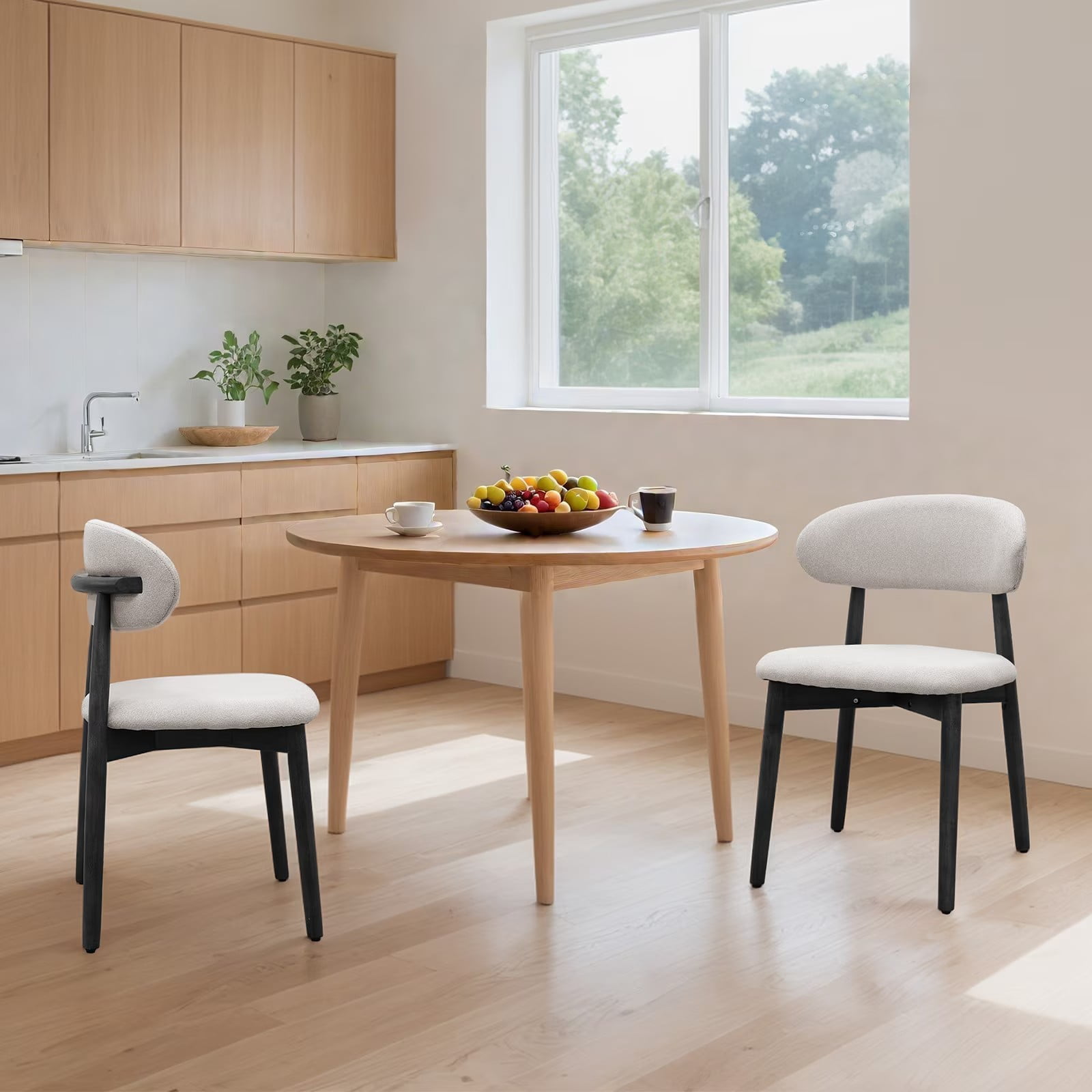 Upholstered Dining Chairs Set of 4, Light Grey Flannelette Kitchen Chairs with Walnut Solid Wood Legs, Mid Century Modern Armless Side Chairs for Dining, Kitchen, Restaurant, Living Room