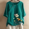thumbnail image 2 of Women Plu Size Flower Embroidery Button Short Sleeve Vintage Blouse Top T-Shirt S, 2 of 4