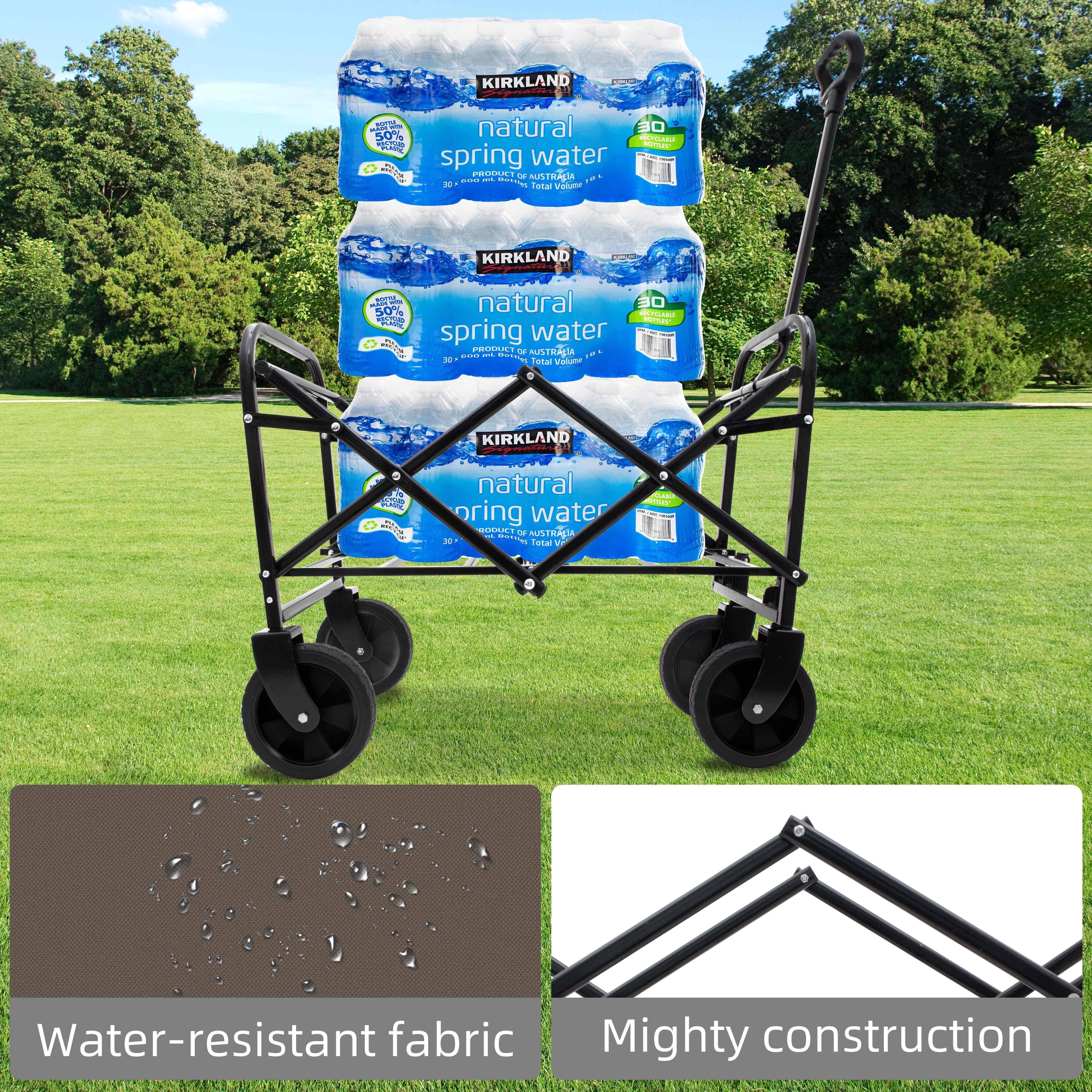 Yoneston Collapsible Wagon Cart, Portable Heavy Duty Utility Wagon with 3pcs Plastic Liner Cover Bag for Camping, Picinc, Shopping, Beach, Grocery Transport, Green