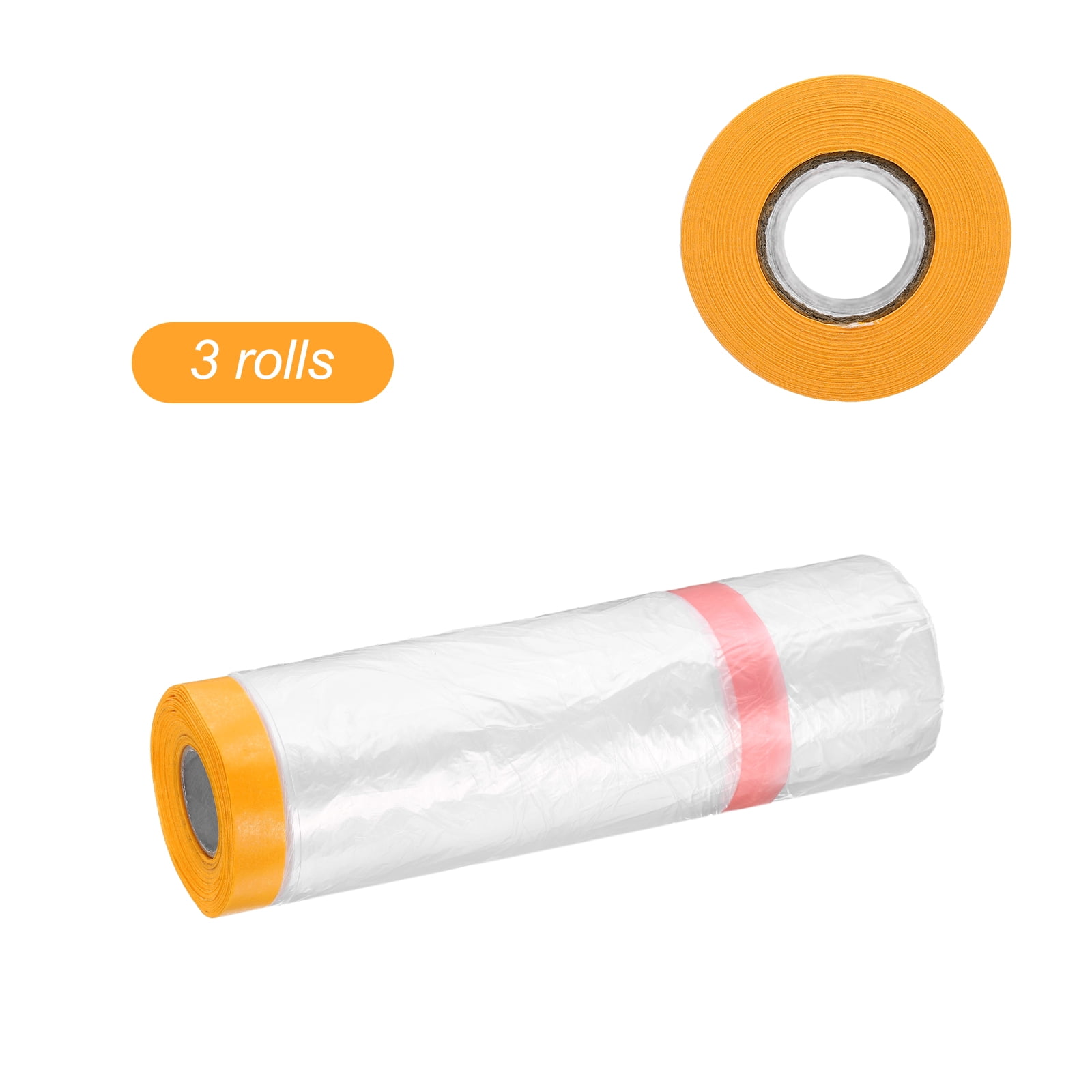 Uxcell 3 Rolls Pre-Taped Masking Film 126"x65.6ft Double Adhesive Tape and Drape Painters Plastic Drop Cloth Film with Tape Plastic Sheeting for Automotive Painting Covering