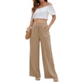 thumbnail image 6 of WTXUE Wide Leg Pants, Bell Bottoms Women's Linen Waisted Buckle Pants Elegant Pockets And Casual Court Pants Stylish Elegant And Comfortable, Palazzo Pants Slacks, Khaki, 6 of 8