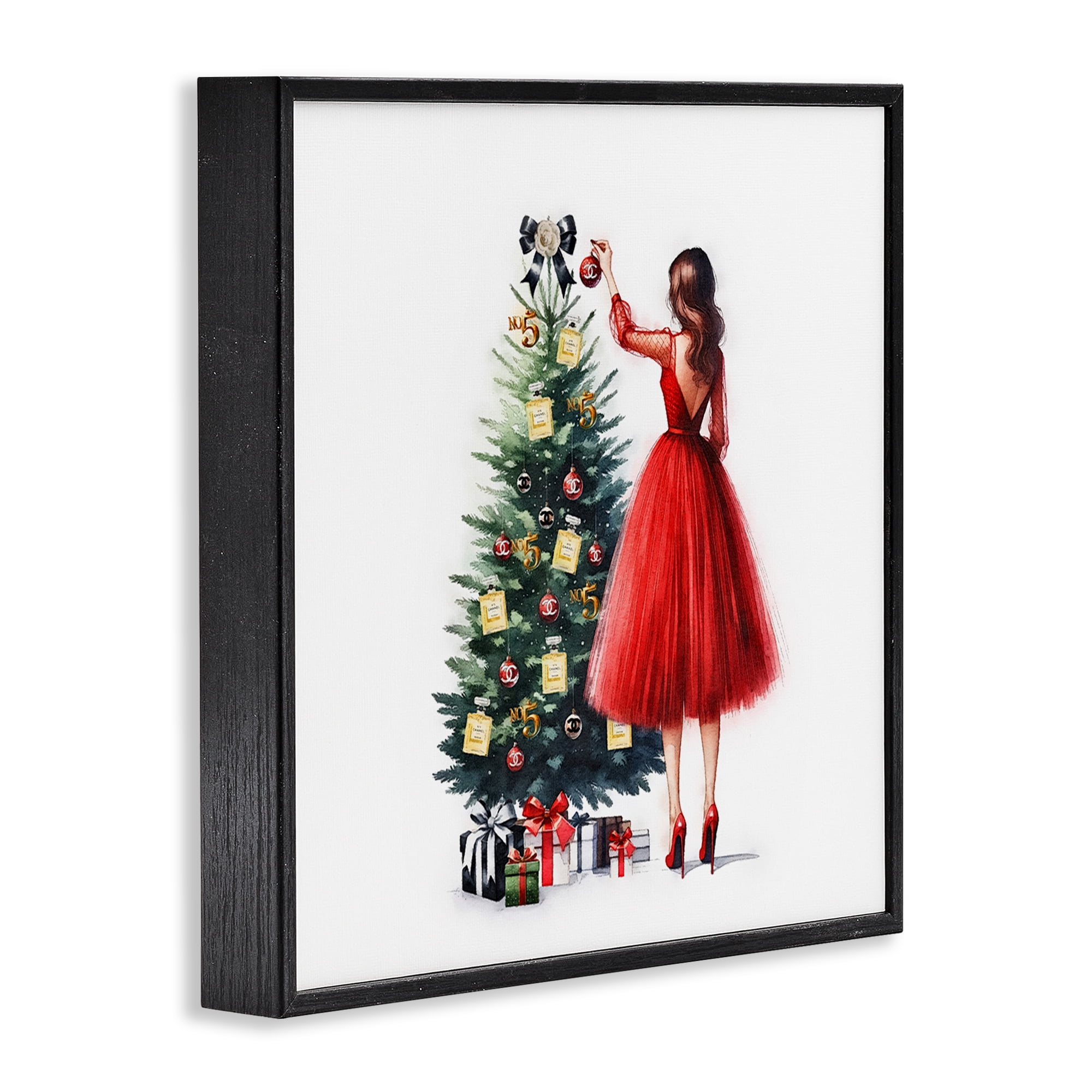 Stupell Industries Fashion Tree Ornaments Holiday Painting Black Framed Art Prints Wall Art, 12 x 12
