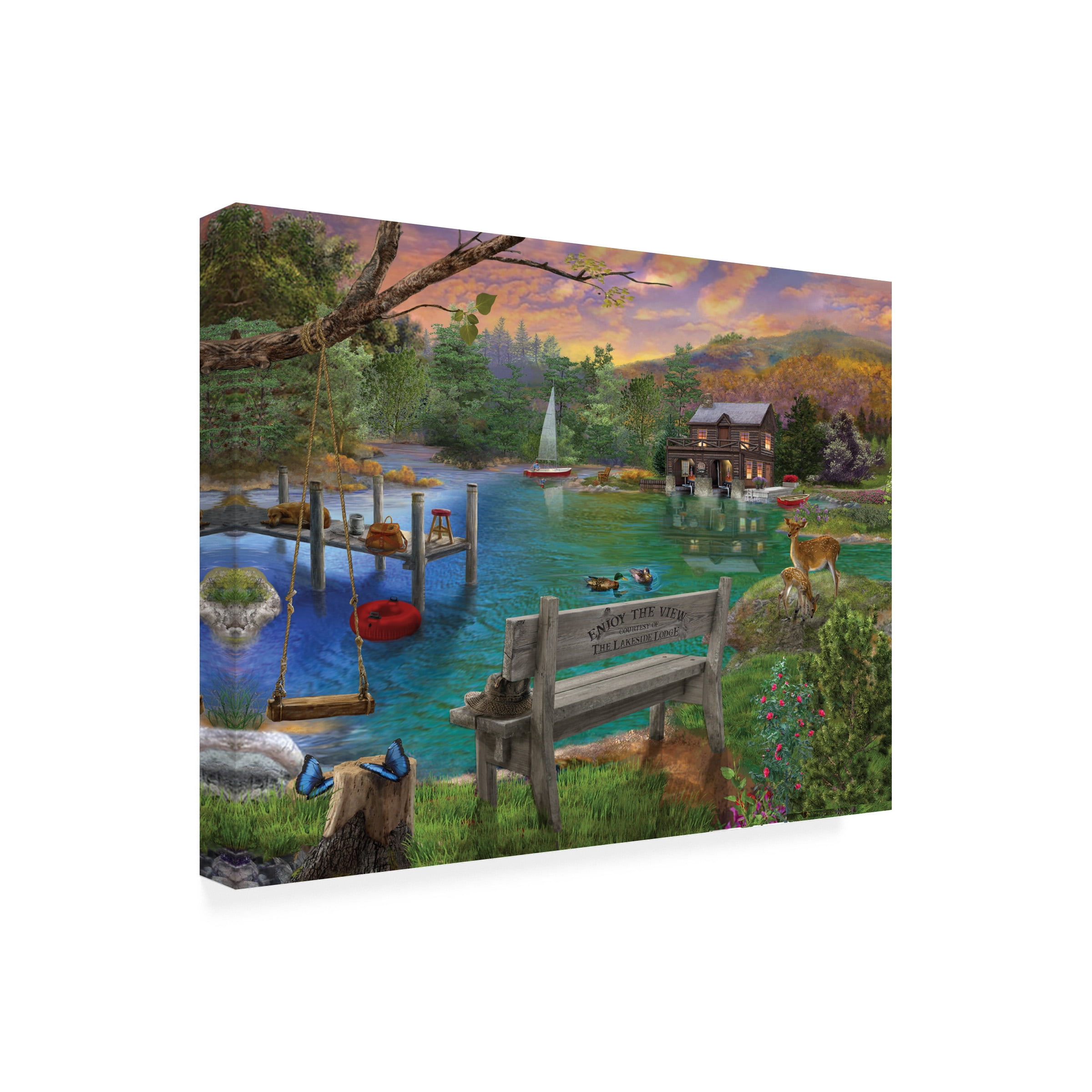 Bigelow Illustrations 'Lakeside view from the bench' Canvas Art