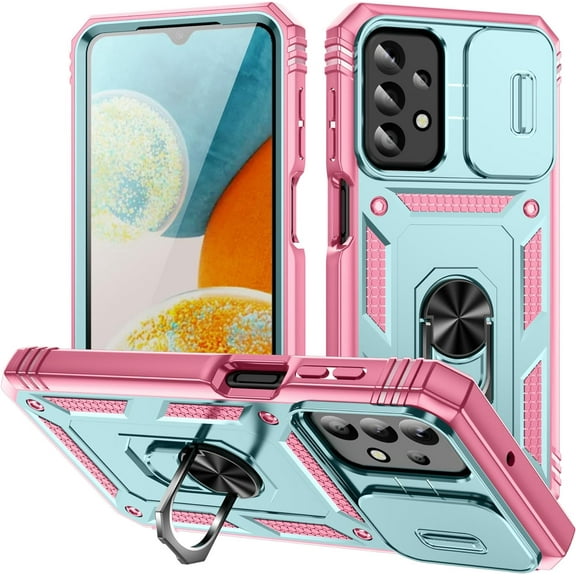 Case for Galaxy A23,A23 5G Case Slide Lens Protective Case Shockproof Impact Resistant with Kickstand Cover Case for Samsung Galaxy A23 4G/5G (Green Pink)