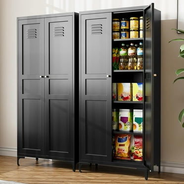 Kitchen Pantry Storage Cabinet with Adjustable Shelves Metal Cupboard Storage Cabinet with Adjustable Feet Pantry Cabinet for Kitchen, Living Room Dinning Room Bathroom. (Black, 61 inch)